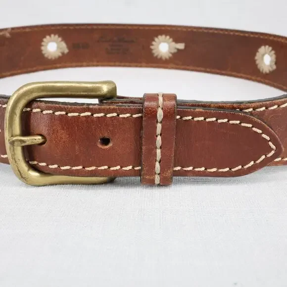 Eddie Bauer Belt Womens Large Brown Italian Leather Brass Buckle USA Western - Picture 6 of 15